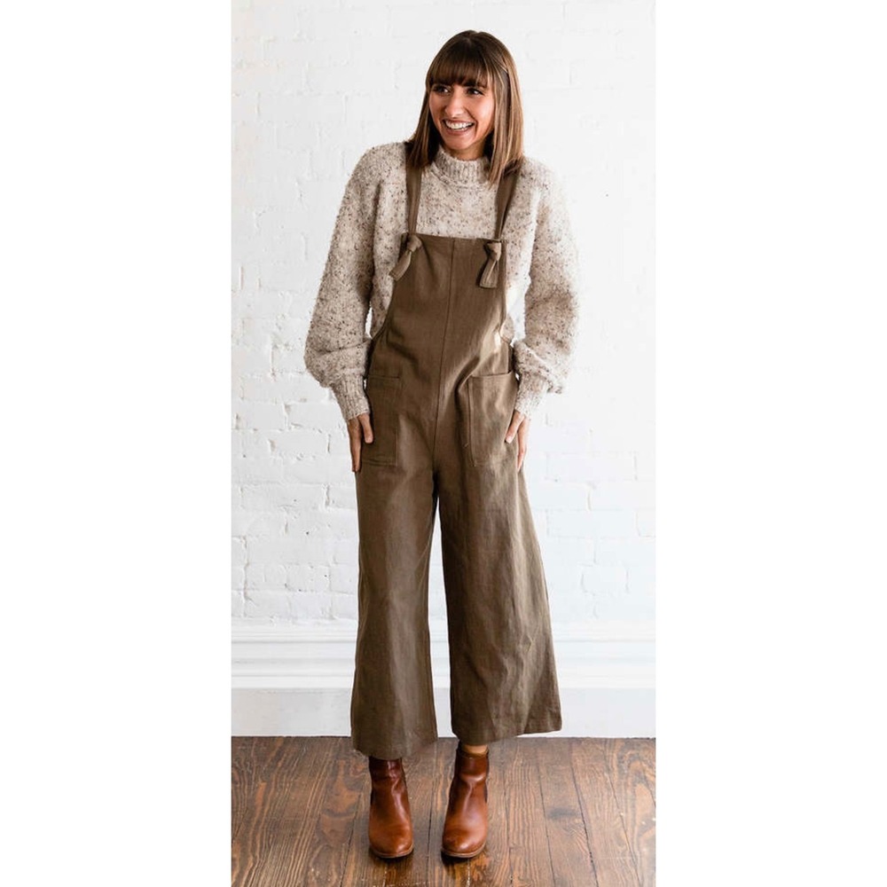 Miou Muse Women Linen Cotton Wide Leg Overalls Olive Taupe Small vacation